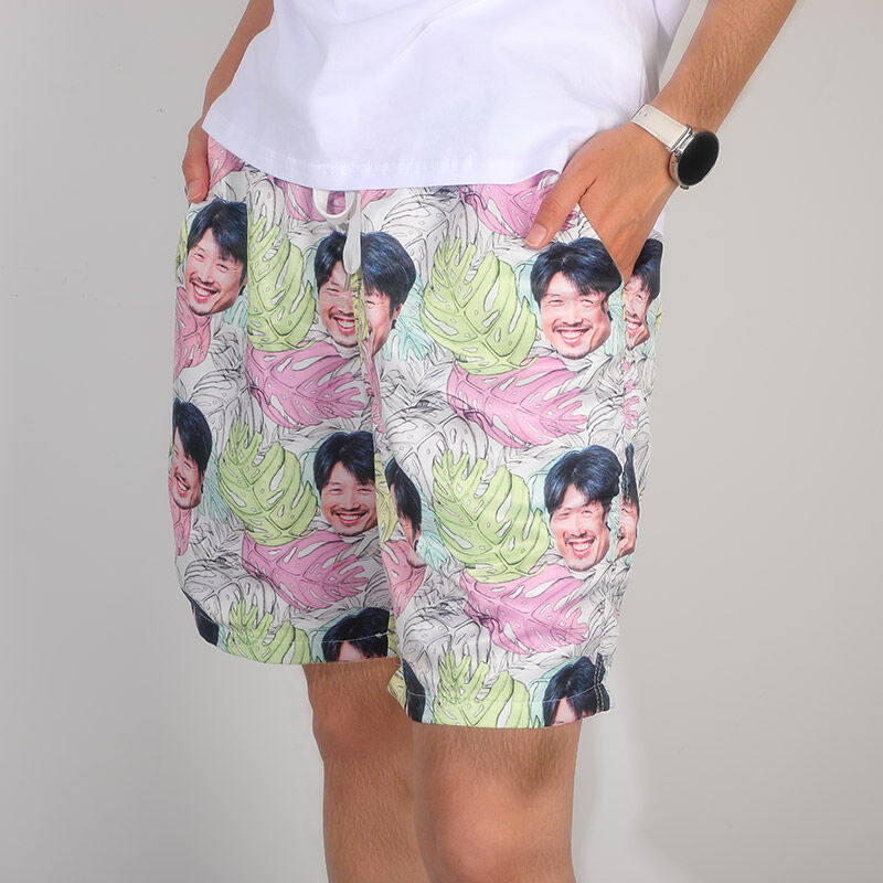 Gepersonaliseerde strandshort voor heren met kokospalmbladerenpatroon Eenvoudig cadeau voor vriend