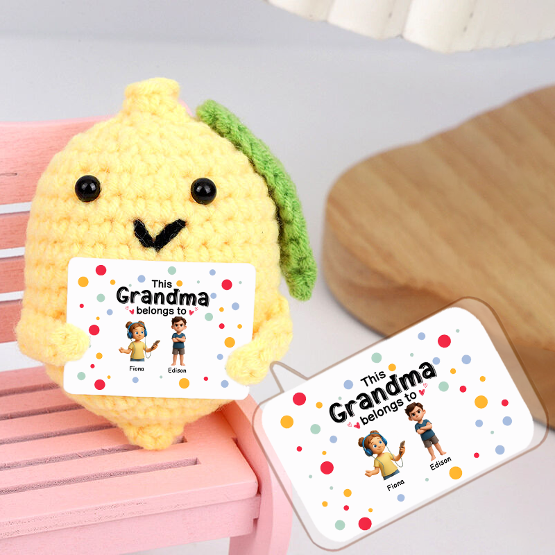 Muñeca de crochet personalizada hecha a mano con tarjeta de imagen personalizada y patrón de puntos coloridos, hermoso regalo para el Día de la Madre