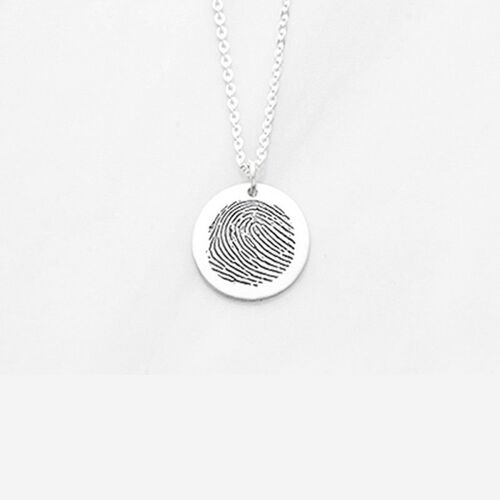 Personalized Fingerprint Jewelry Round Disc Necklace Engraved Names