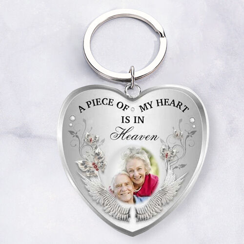 "A Piece of My Heart Is in Heaven" Custom Photo Keychain