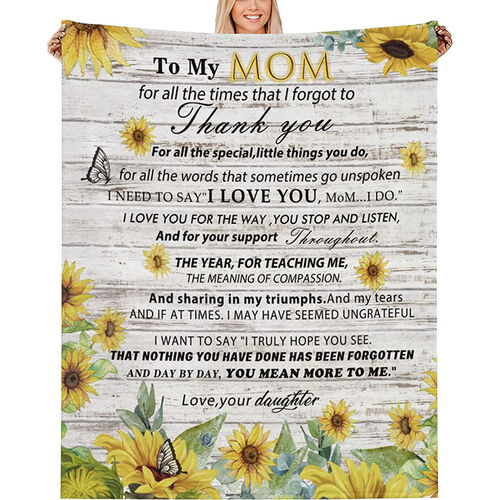 Personalisierte Flanellbriefdecke Sonnenblume Schmetterling Muster Decke Geschenk von Tochter für Mama