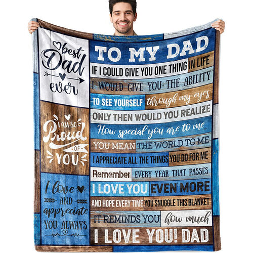 Personalized Flannel Letter Blanket Blue Vintage Pattern Blanket Gift from Kids for Dad