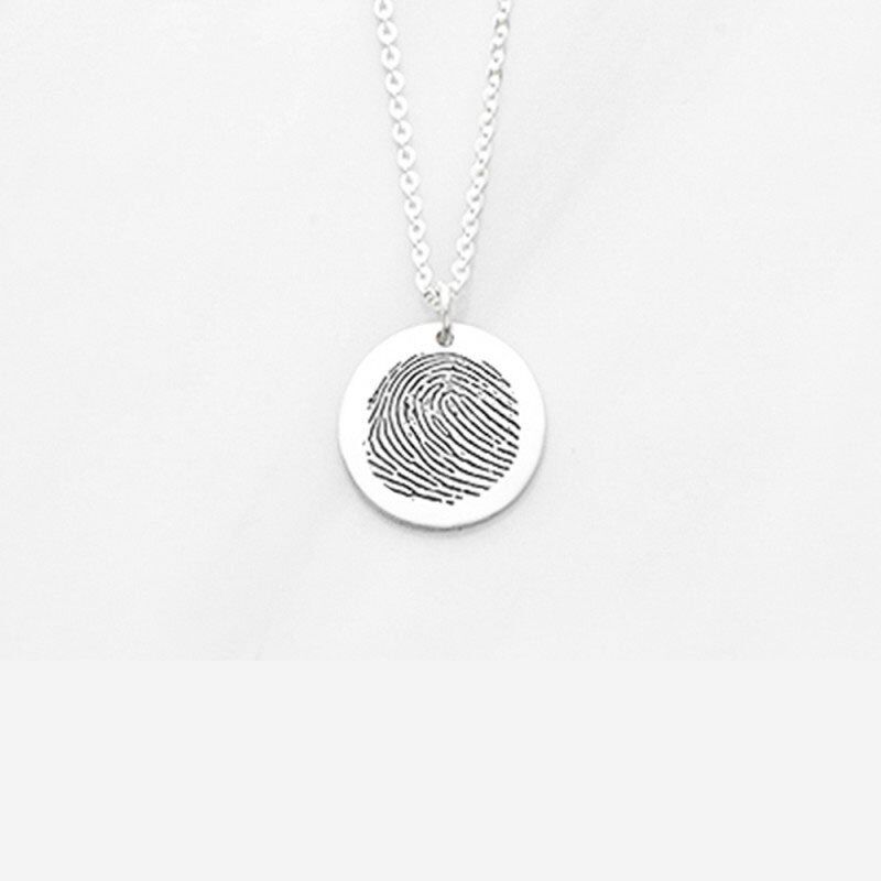 Personalized Fingerprint Jewelry Round Disc Necklace Engraved Names