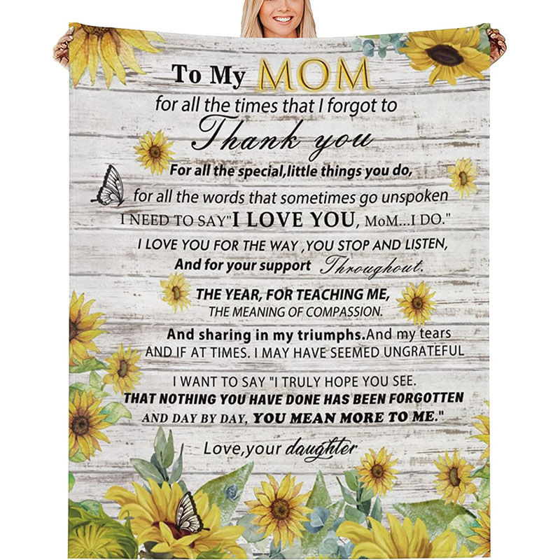 Personalized Flannel Letter Blanket Sunflower Butterfly Pattern Blanket Gift from Daughter for Mom