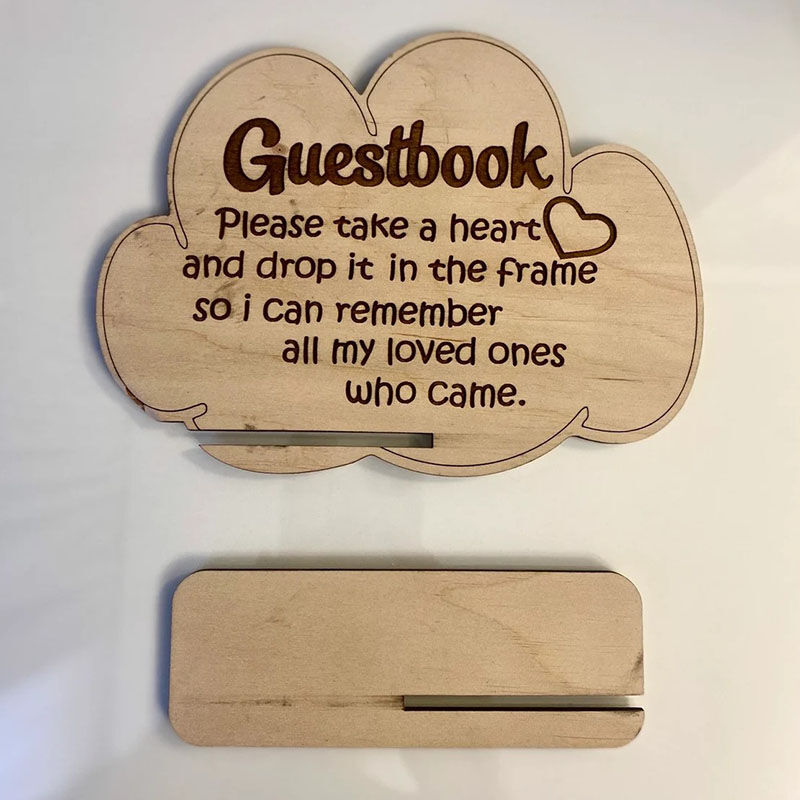 Personalisiertes Gästebuch in Form eines Fuchses aus Holz und Acryl mit Einlagen