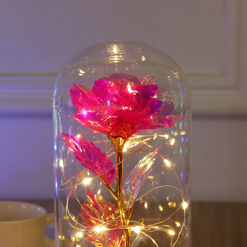 Pantalla de vidrio rosa galaxia flor preservada rosa propuesta de regalo luz de noche
