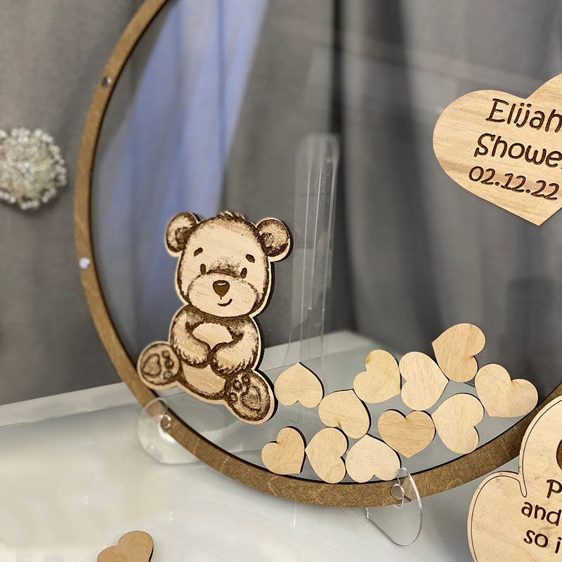 Libro degli ospiti personalizzato con nome personalizzato in acrilico di legno con simpatico orso