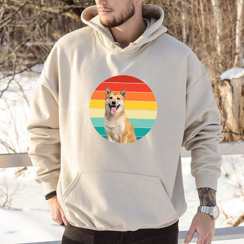 Personalized Hoodie with Custom Retro Sunset Style Picture for Dear Dad