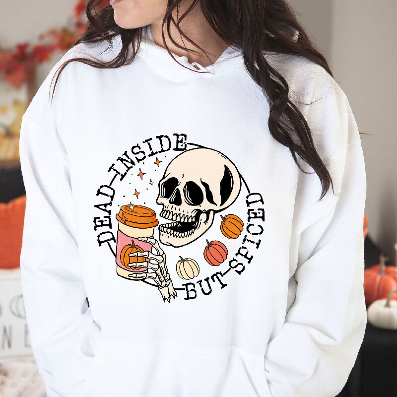 Spooky Hoodie with Skull Pattern Unique Present for Halloween "Dead Inside"