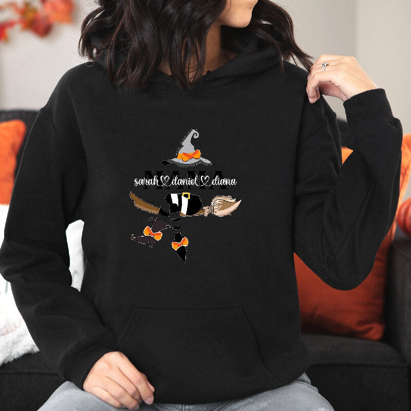 Personalized Name Hoodie with Witch Pattern Stylish Gift for Women