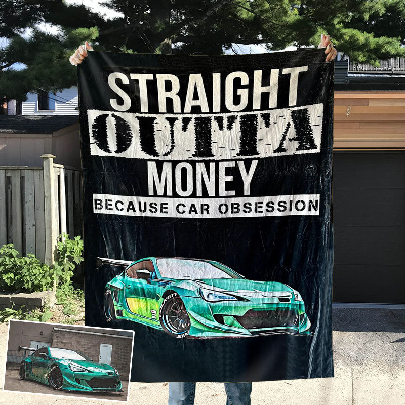 Personalized Photo Car Blanket Minimalistic Design Present for Uncle "Straight Outta Money"
