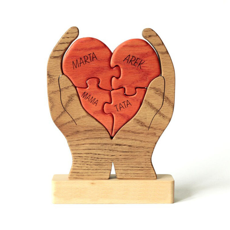 Personalized Wooden Heart Shaped Puzzle With Customized Family Names Warm Gift
