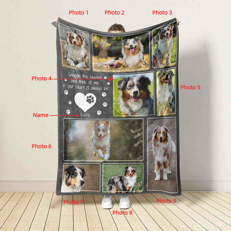 Personalized Picture Blanket with Custom Name And Animal Footprint Cute Present for Pet Lover