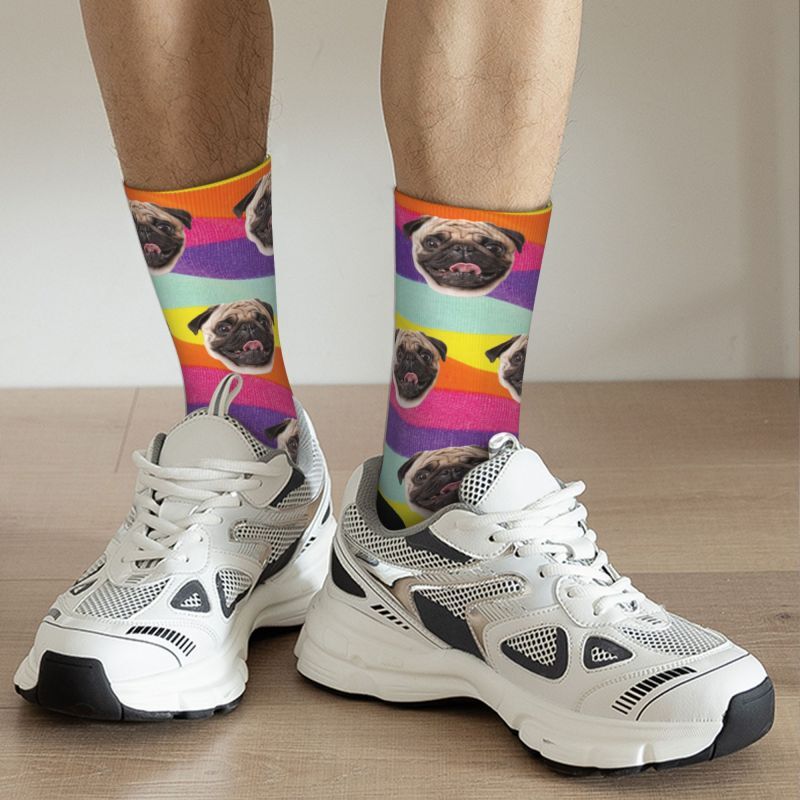 Personalized Tie Dye Face Socks Rainbow Printed with Pet Photos