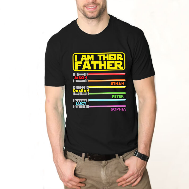 Camiseta personalizada patrón de sable de luz Nombres personalizados diseño regalo para papá