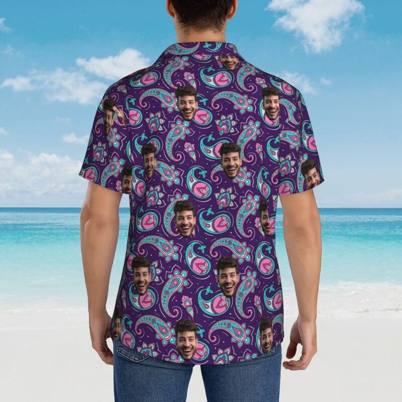 Personalisiertes lila Hawaiihemd Tropischer Stil Casual Shirts für Männer