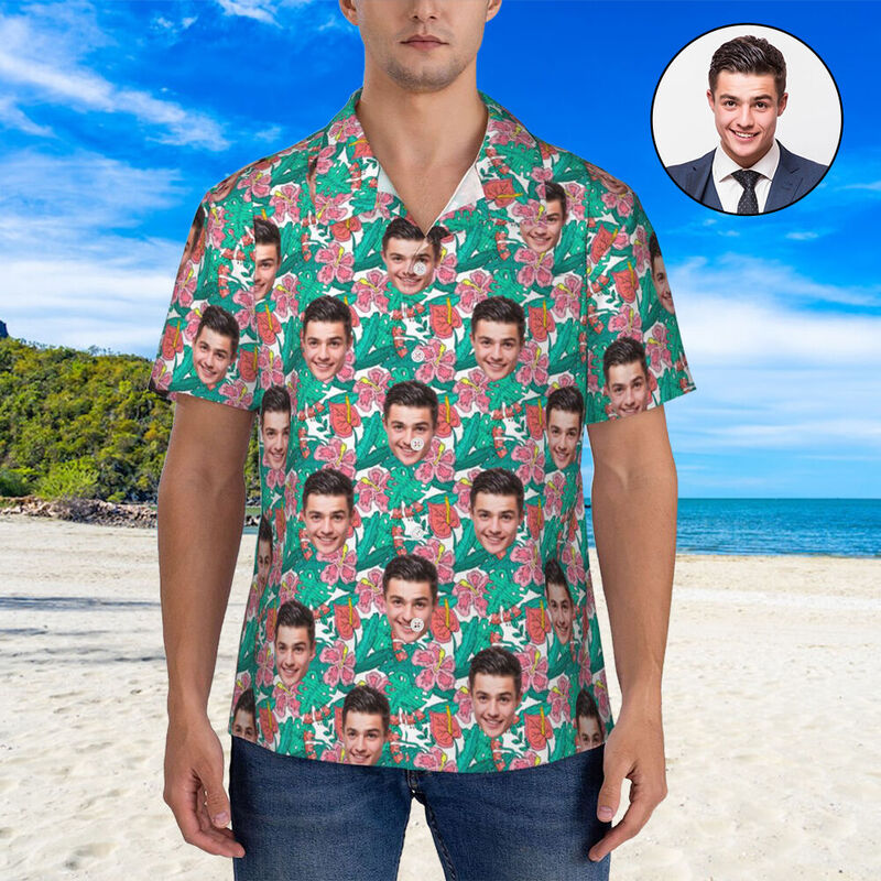 Camisa Hawaiana Personalizada con Estampado Floral Rosa Regalo para Seres Queridos