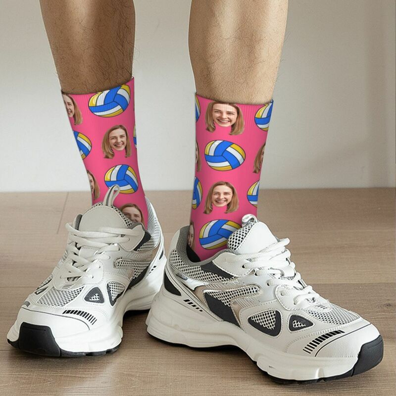 Personalized Face Socks with Volleyball Pattern as Birthday Gift for Friends