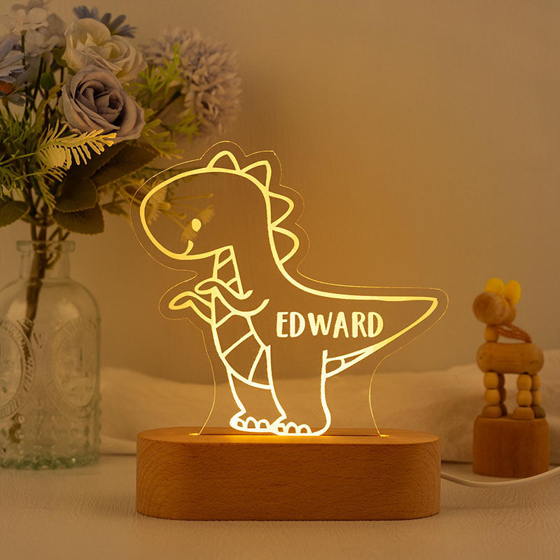 Personalized Name Night Light with Dinosaur Pattern Cute Gift for Kids