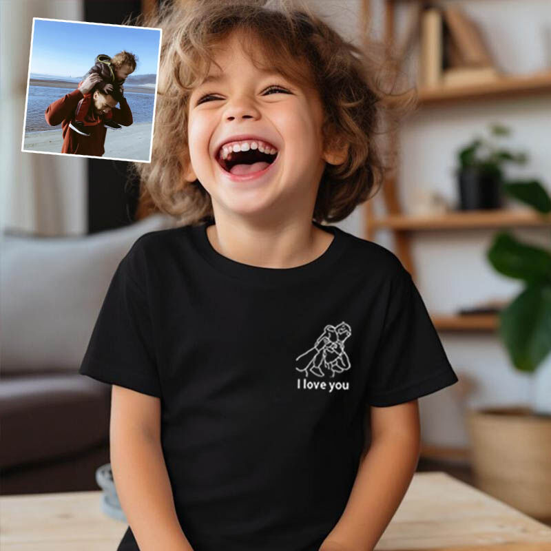 Personalized Children Embroidered T-Shirt Custom Outline Drawing Warm Gift For Boys