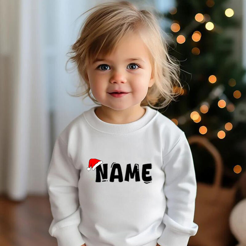 Personalized Children's Sweatshirt Custom Name With Christmas Hat Warm Gift For Children