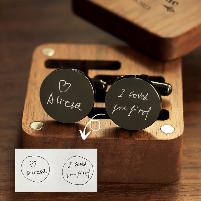 Personalized Custom Cufflink Handwritten Photo Engraving Design Unique Wedding Gift for Him
