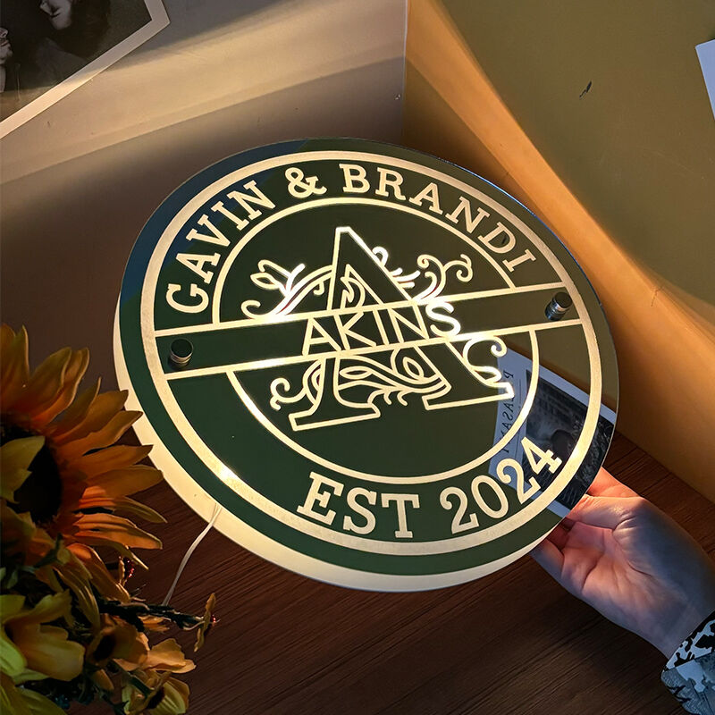 Personalized Round Mirror Lamp Customized Letters And Name Simple Home Decor
