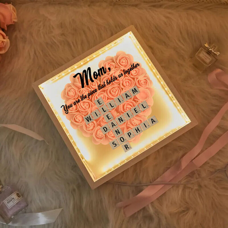 Personalized Scrabble Flower Shadow Box with Light Warm Mother's Day Gift