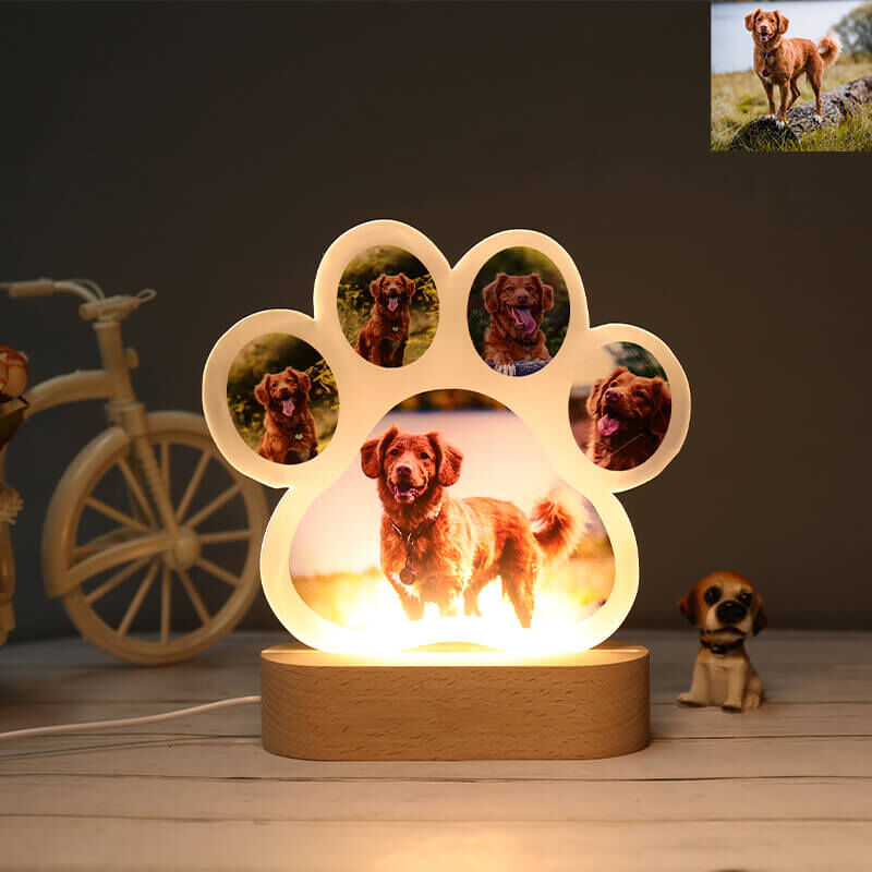 Gepersonaliseerd fotonachtlampje met pootafdruk Creatief cadeau voor dierenliefhebbers