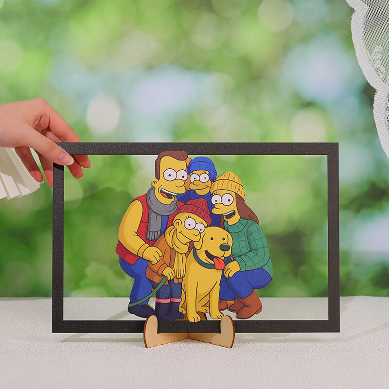 Personalisierter Fotorahmen aus Holz im Cartoon-Stil Niedliches Geschenk für die Familie