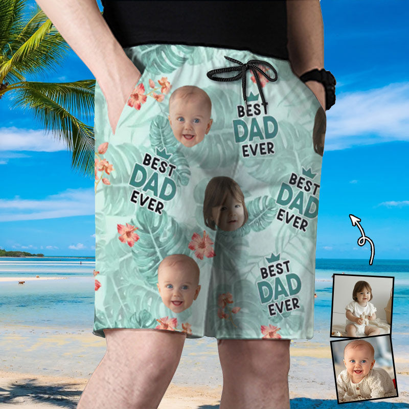 Pantaloncini da spiaggia da uomo personalizzati con foto e motivo fiori rossi Bellissimo regalo per il papà
