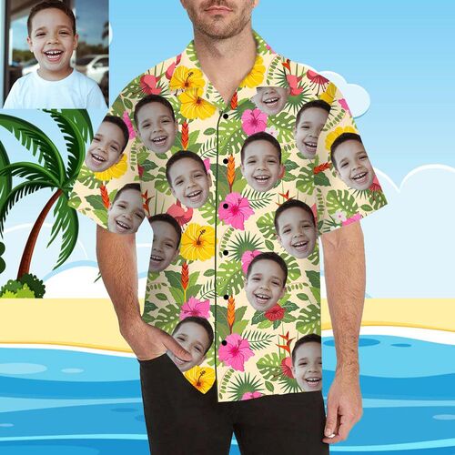 Individuelles Gesicht Mix Niedliche Blume Herren Bedrucken Hawaii Hemd/Shirt