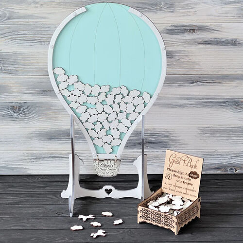Personalized Hot Air Balloon Wooden Acrylic Custom Name Guest Book with Inserts Box
