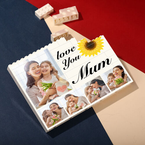 Personalized Photo Rectangle Building Block Puzzle with Sunflower Pattern for Mom