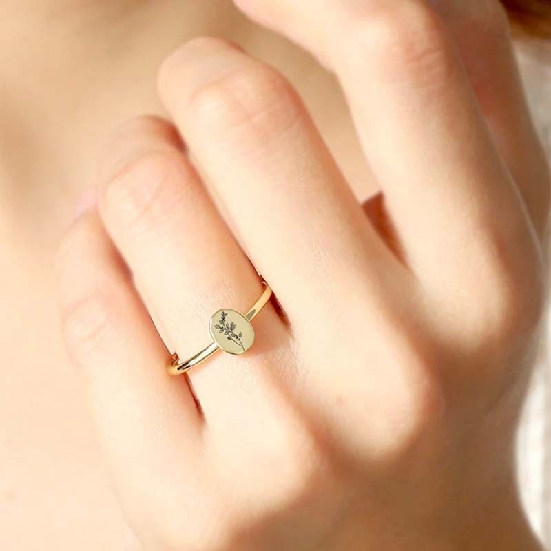 Personalized Birth Flower Oval Ring