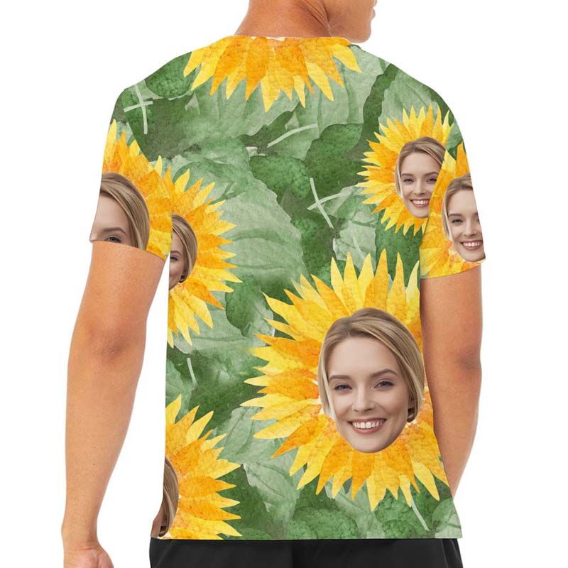 Custom Face Man's Hawaiian T-Shirt With Sunflowers