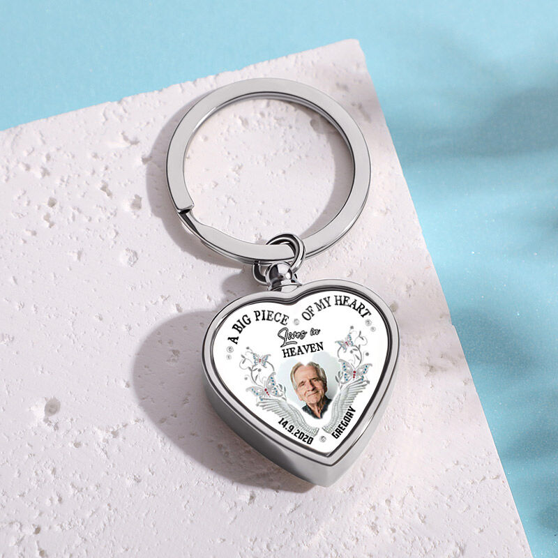 Personalized A Big Piece Of My Heart Lives In Heaven Memorial Picture Urn Keychain