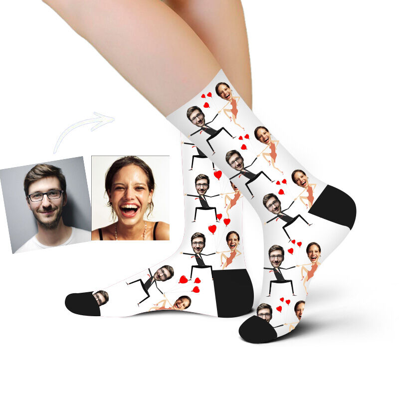 Custom Face Picture Socks Printed with Funny Shapes for Couple