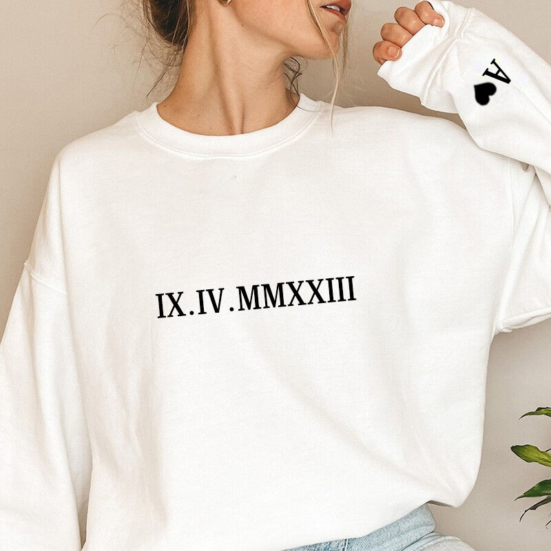 Personalized Sweatshirt with Embroidered Roman Numeral Date And Initial Perfect for Couple's Anniversary