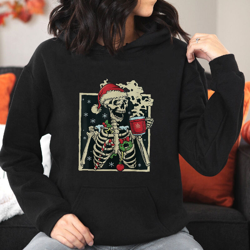 Creative Design Hoodie with Ghost Pattern Drinking Hot Coffee Amazing Gift for Her