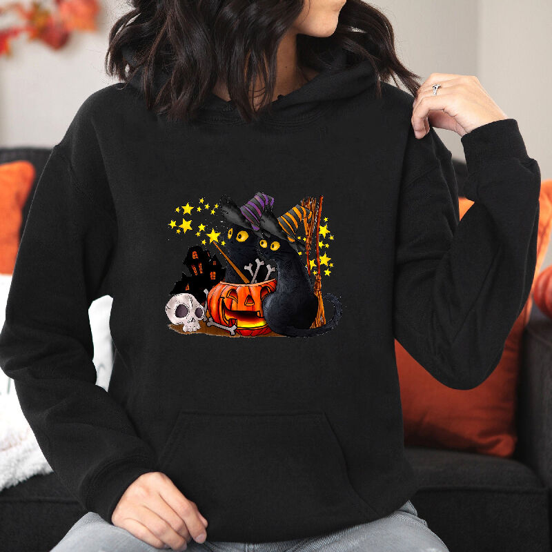 Sporty Hoodie with Magical Wizard Cat Beautiful Halloween Present