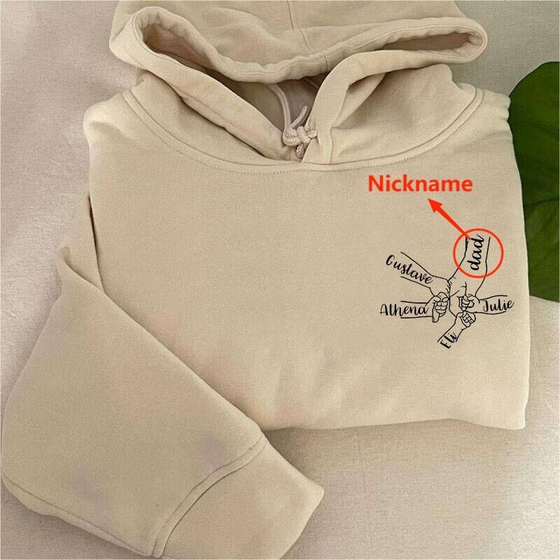 Personalized Hoodie Custom Embroidered Names with Hold Your Hand Pattern Gift for Family