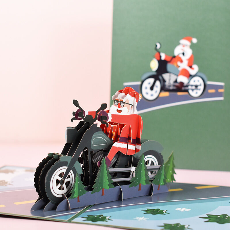 3D Motorrad Weihnachtsmann Pop Up Karte Kreatives Geschenk für Weihnachten