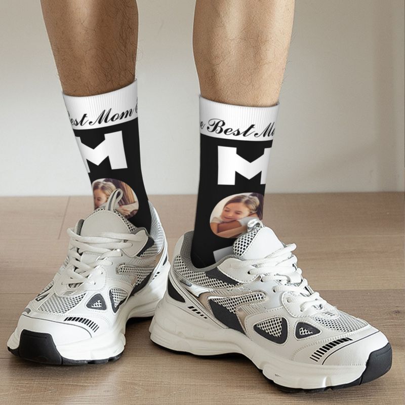 Customizable Face Socks Can Be Added with Photo and Name Black Minimalist Style