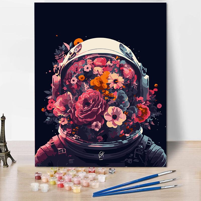 Red Flowers Astronaut Paint By Numbers Kits Beautiful Gift for Family