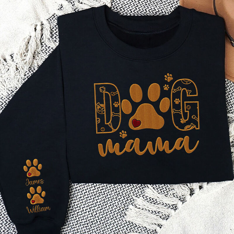 Personalisiertes Sweatshirt bestickt Hund Mama mit benutzerdefinierten Namen Nettes Design Warmes Geschenk für Haustier liebende Mama