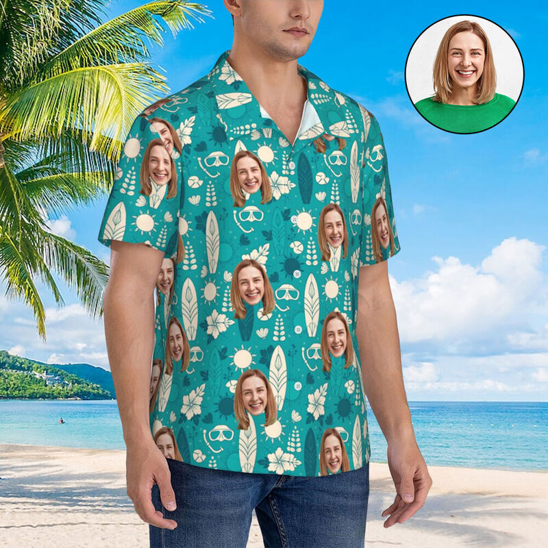 Camicie hawaiane personalizzate Aggiungi foto del viso Camicie casual per lui