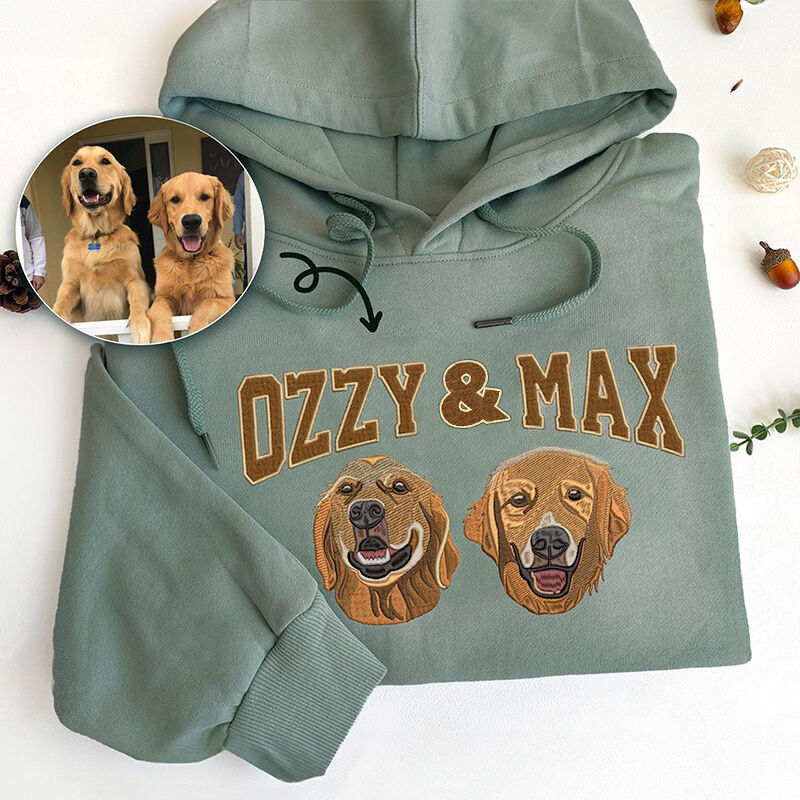 Personalized Hoodie Embroidered Custom Pet Photos and Names Design Perfect Gift for Pet Lovers