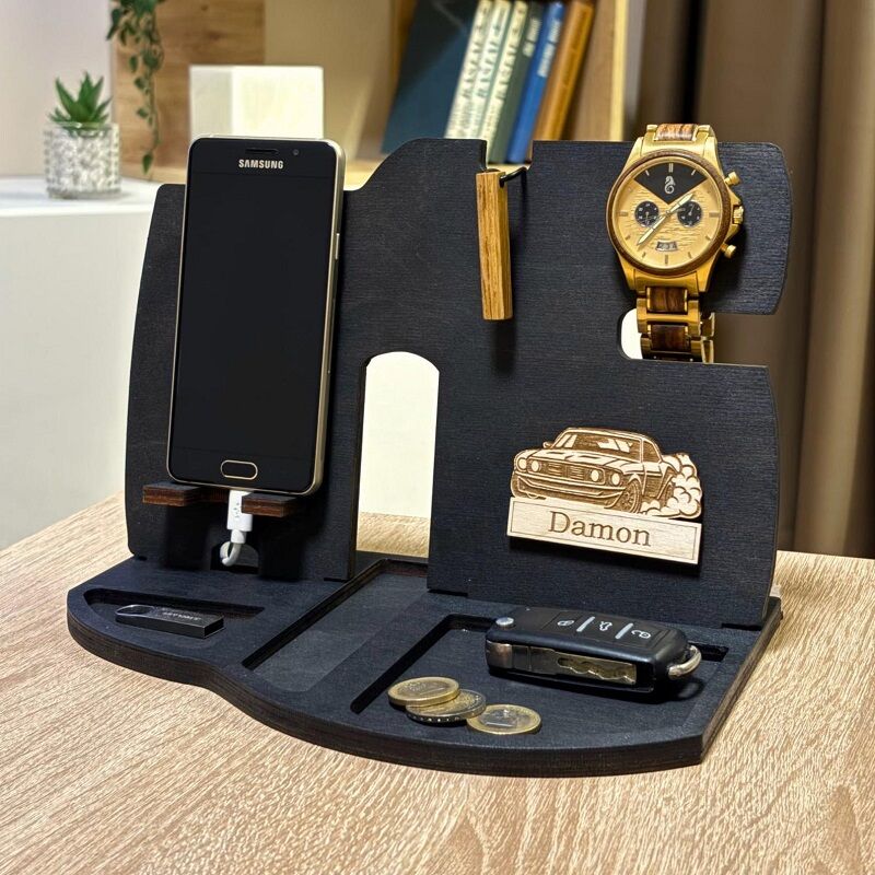 Personalisiertes Schreibtisch-Organizer Telefon-Docking-Station Holz-Ständer-Design Attraktives Geschenk Für Ihn