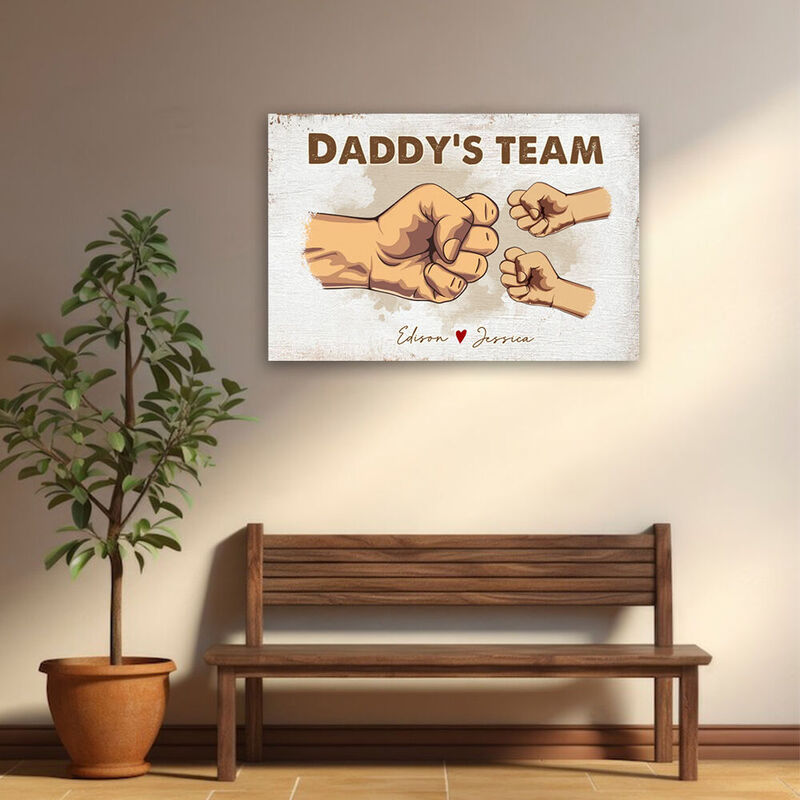 Personalized Name Canvas Wall Art with Fist Pattern Cool Present for Father